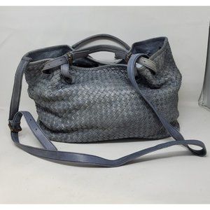 Valentina Italy Blueish Gray Woven Leather Oversized Slouchy Crossbody Bag
